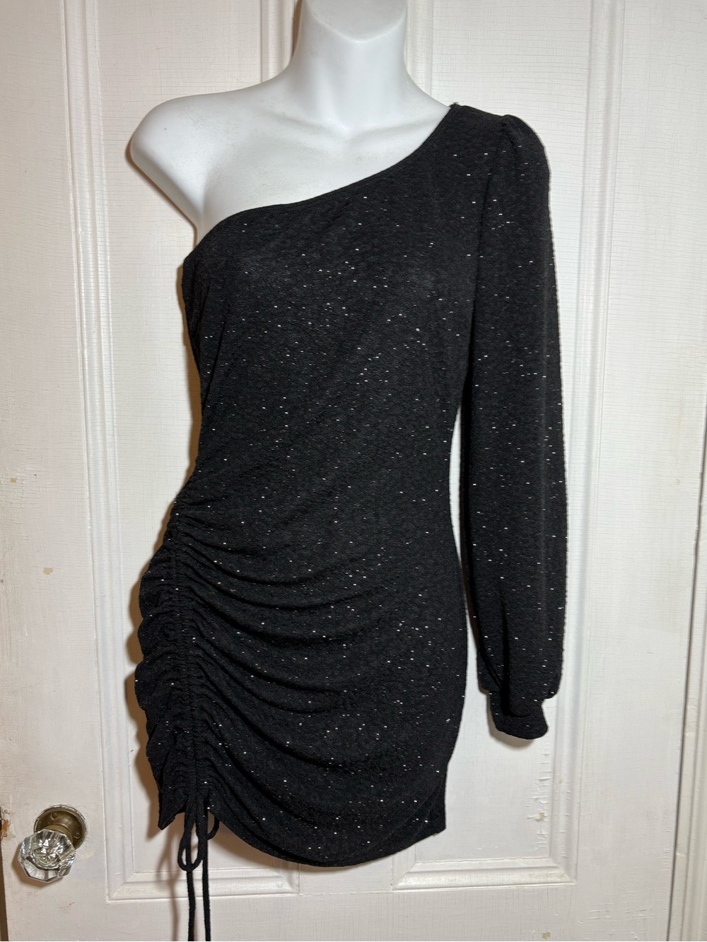 Sparkle black silver sexy stretch disco dress one shoulder Windsor medium large